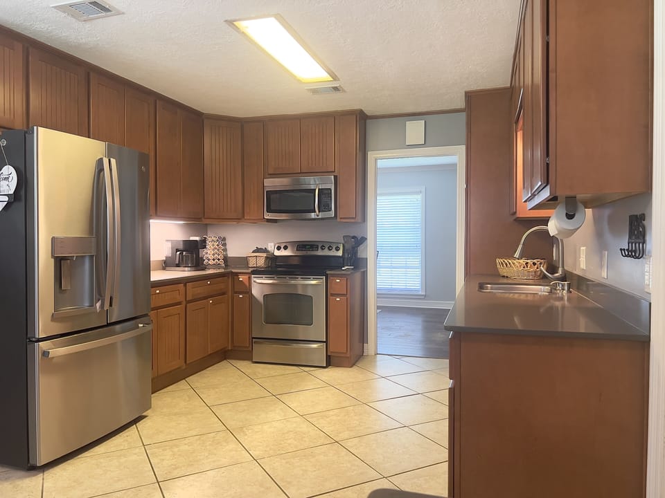 Fully stocked kitchen. Save money by cooking at home!