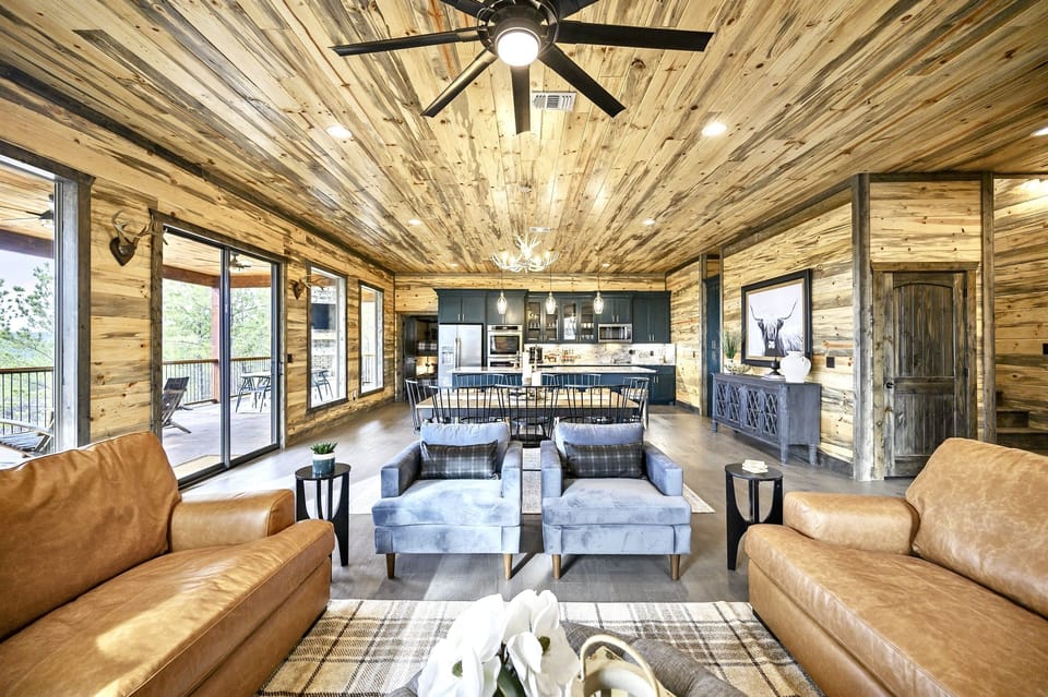 The open concept living, dining and kitchen areas are perfect for large groups. 