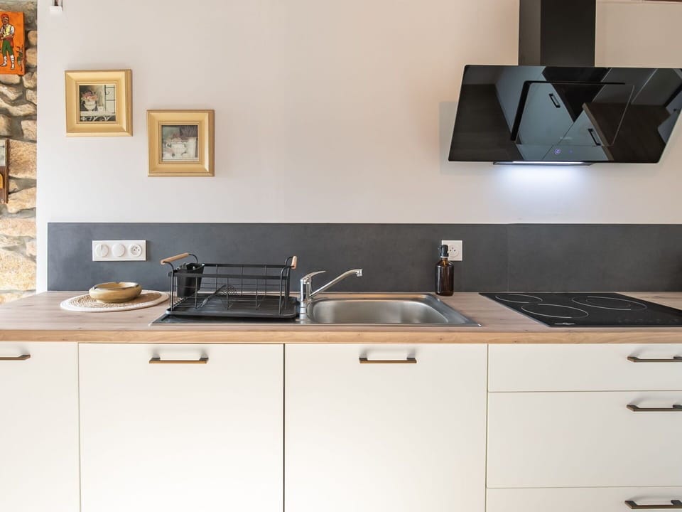 Kitchen, Kitchen Appliance, Countertop, Interior Design, Major Appliance, Flooring, Kitchen Stove, Wood, Cabinetry, Home Appliance