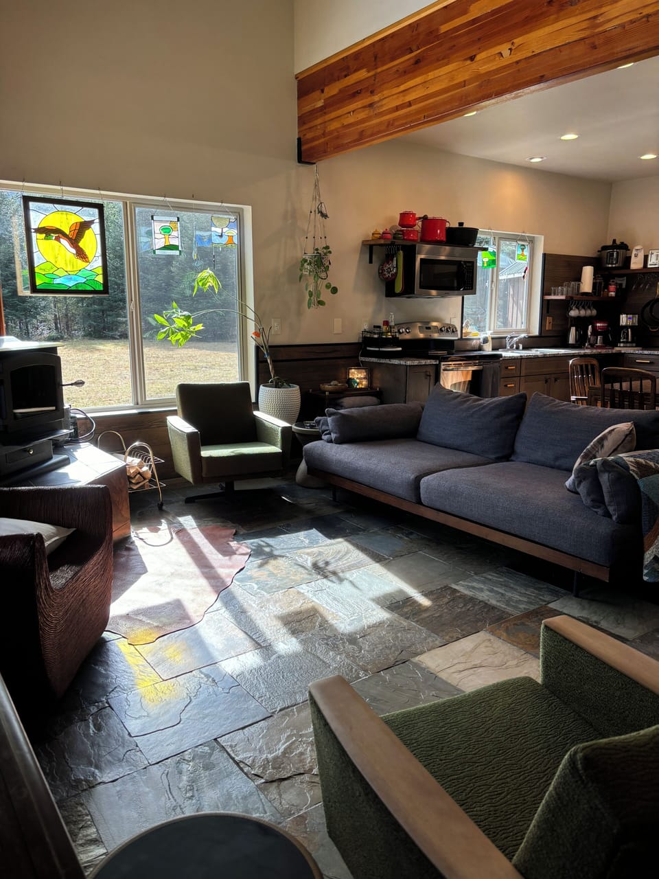 Living room. Mid century furniture. Easy vibe for gathering and nature watching