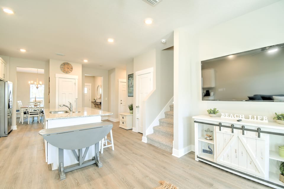 Open concept kitchen attached to living room
