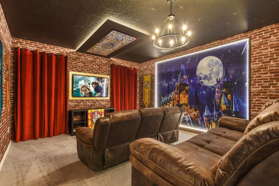 Enjoy a cinematic experience in our Magical Theater Room. Featuring plush seating and enchanting decor inspired by a magical castle.