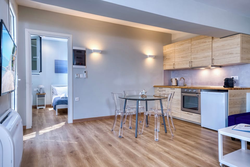 The living area connects to the two ensuite double bedrooms 