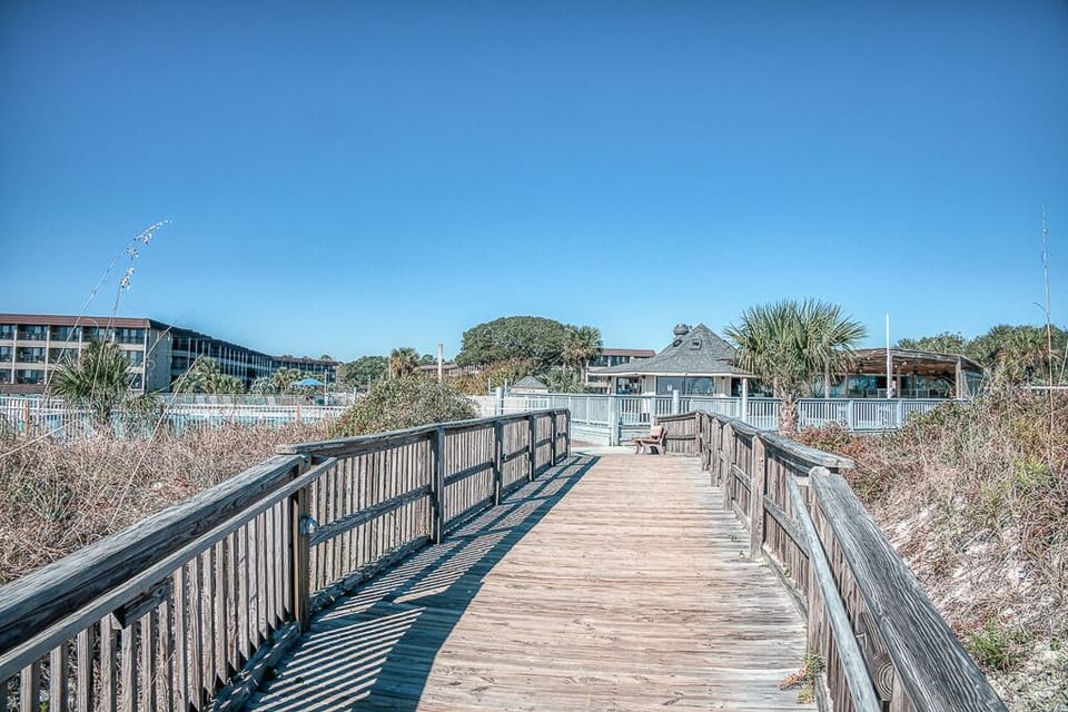Walkway from the beach by pool area