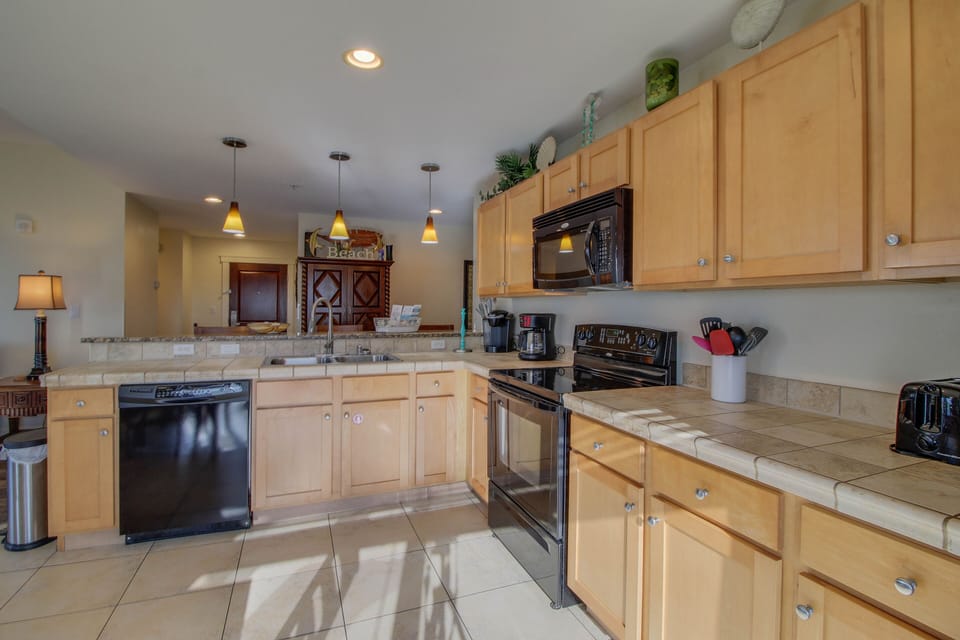 Full Stove/Oven + Toaster + Coffee Maker + Microwave + Dishwasher