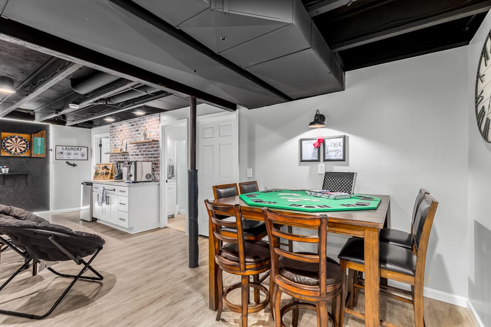 Finished Basement is packed with fun for everyone! Enjoy a cold drink at the bar, late night card games, and darts!