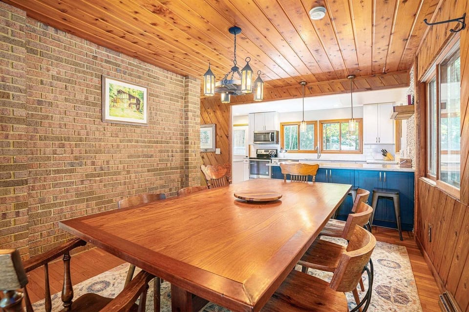 Formal dining space overlooks the kitchen