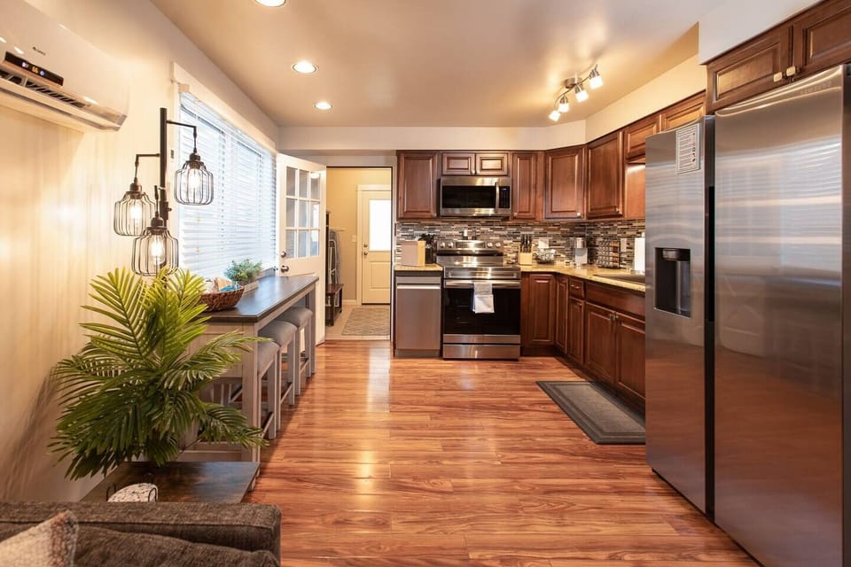 View into kitchen from living room