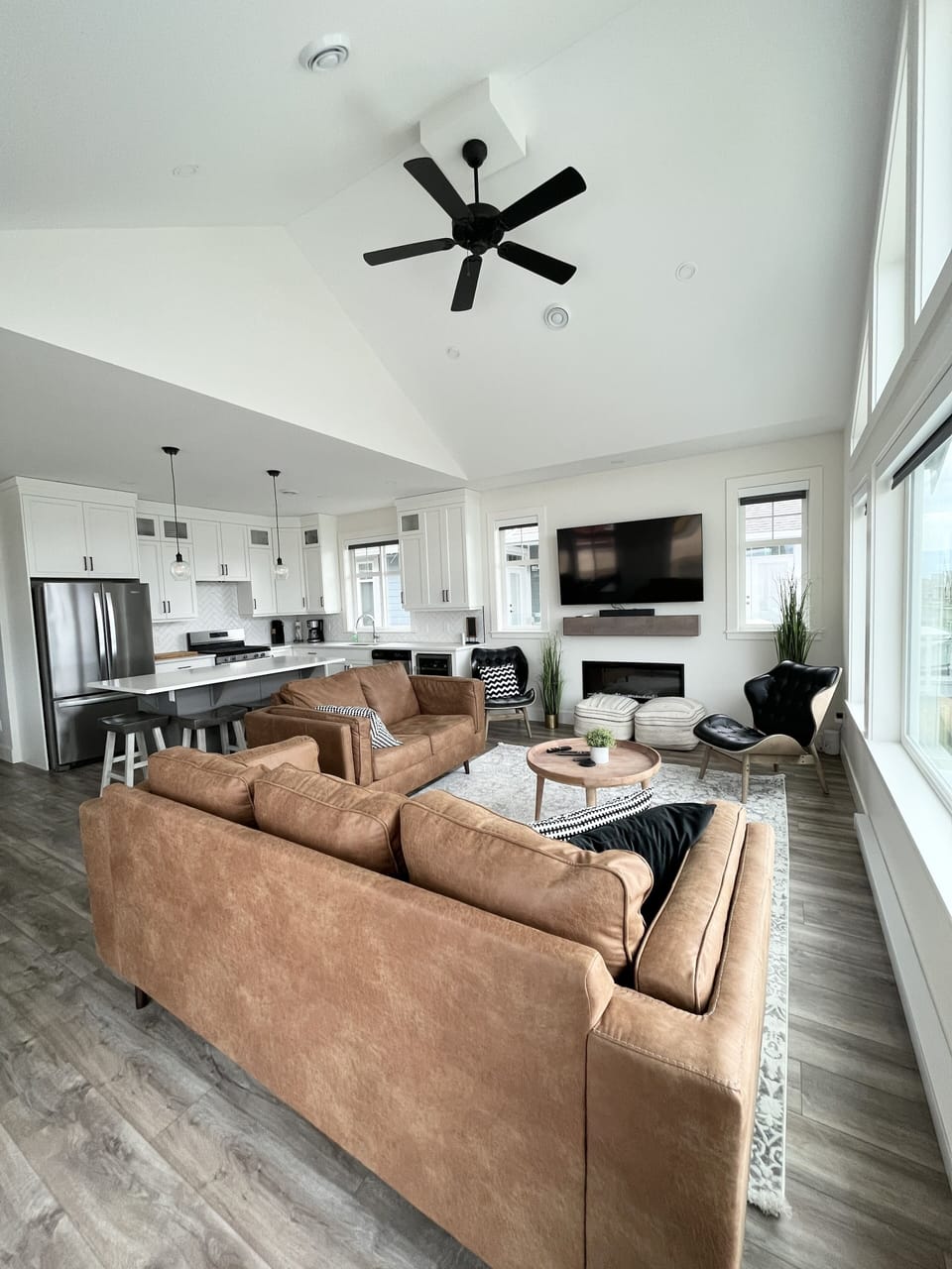 Great room view. Big windows make it bright no matter the season.
