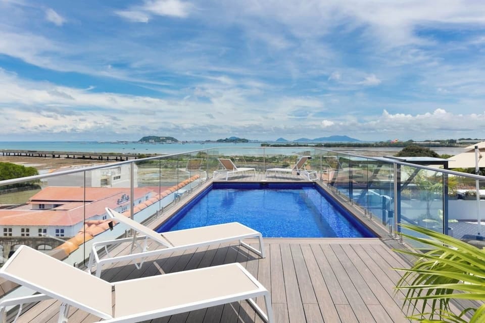La Cuadra features a private rooftop with pool, and amazing 360 views.  (Thjis rooftop area is separate in a common-use area for residents and guests)