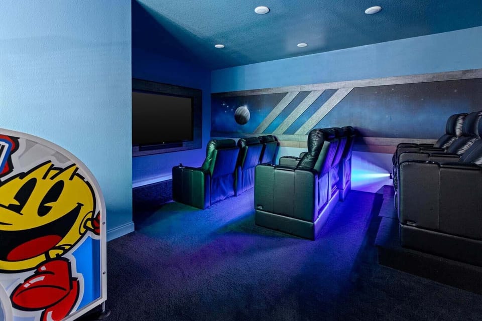 Movie Theater w/ Reclining Chairs, Basketball & Arcade Machine *Highlight*