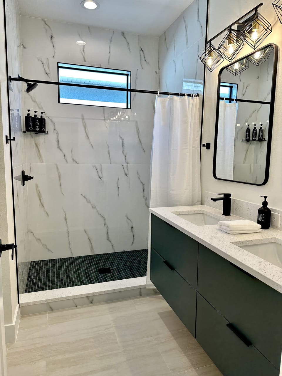 Master bathroom with walking shower