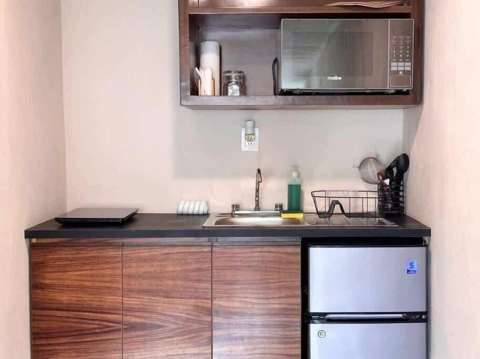 Equipped kitchenette with microwave and mini fridge