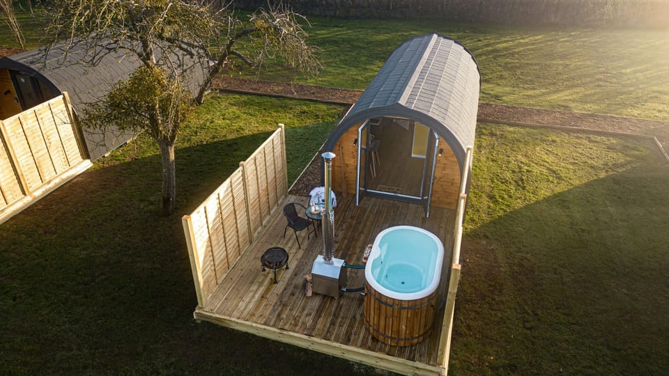 Birds eye view of the decking -Bramley Glamping Pod