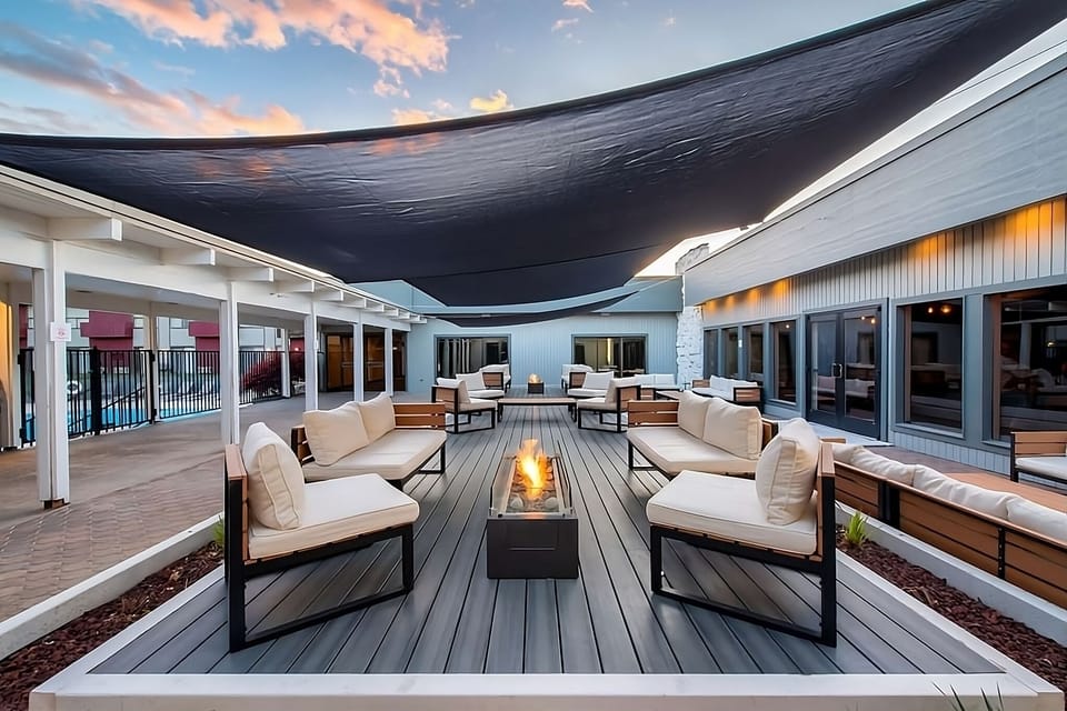 Gather under the canopy and unwind by the glowing firepit.