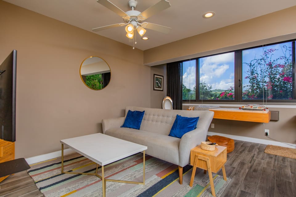 Comfortable and spacious living room seating area.
