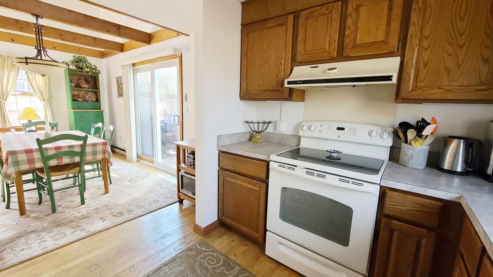 Kitchen opens to dining room
