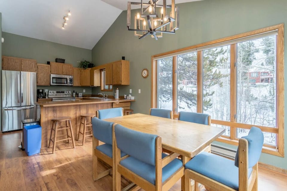 Large windows with mountain views