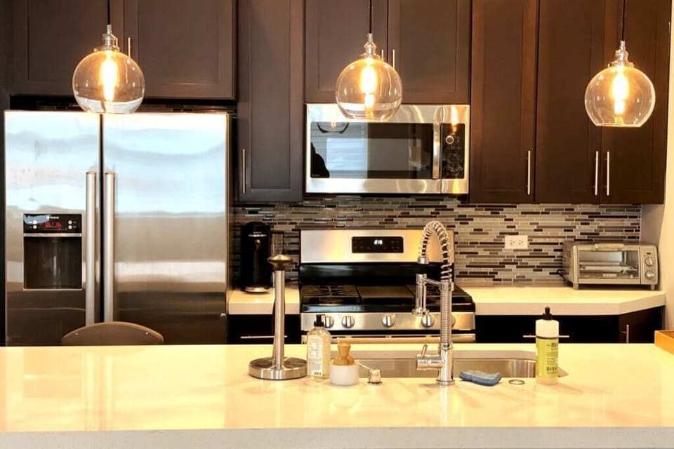 Fully stocked kitchen, inclusive of a nespresso coffee maker. 