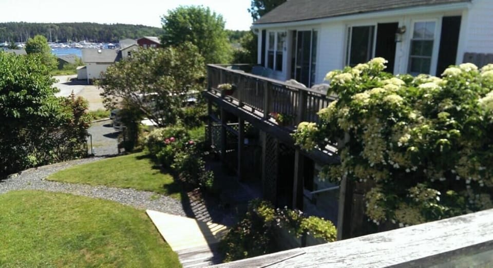 Second floor Birds Eye view of the harbor overlooking the garden area.
