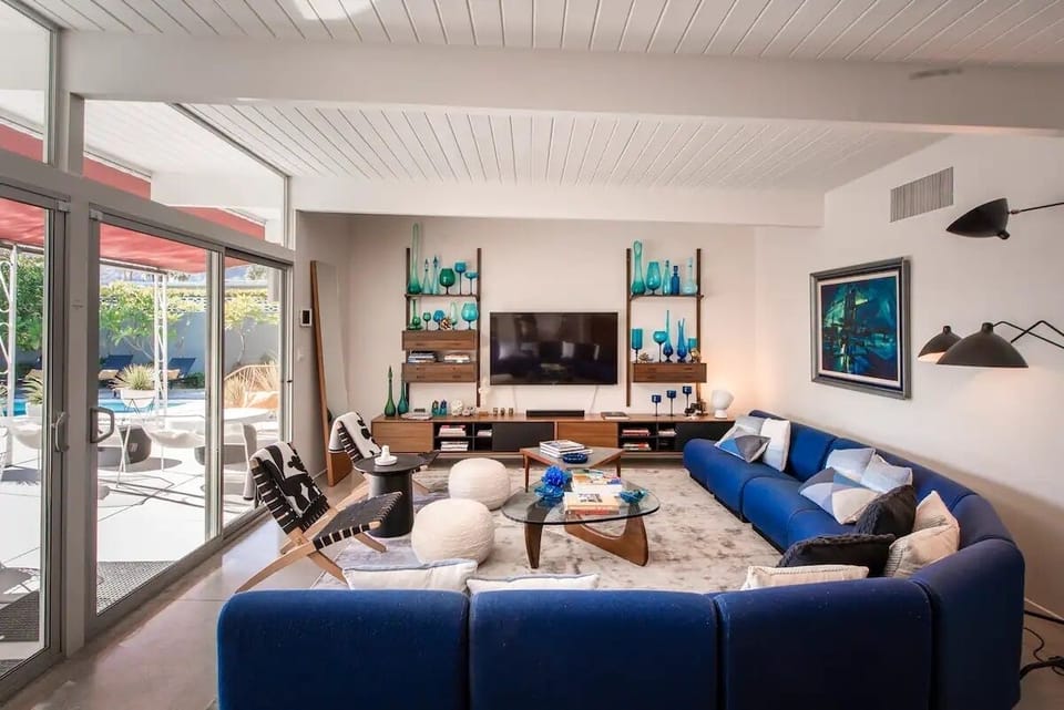 Living room with oversized vintage sofa 