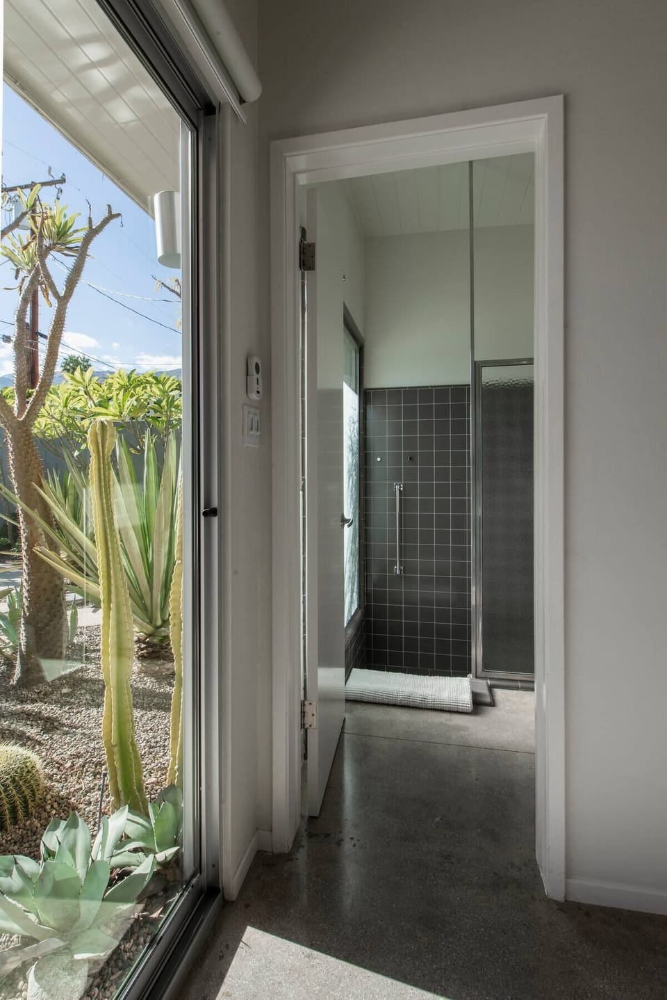 Master bathroom with vintage walk down shower