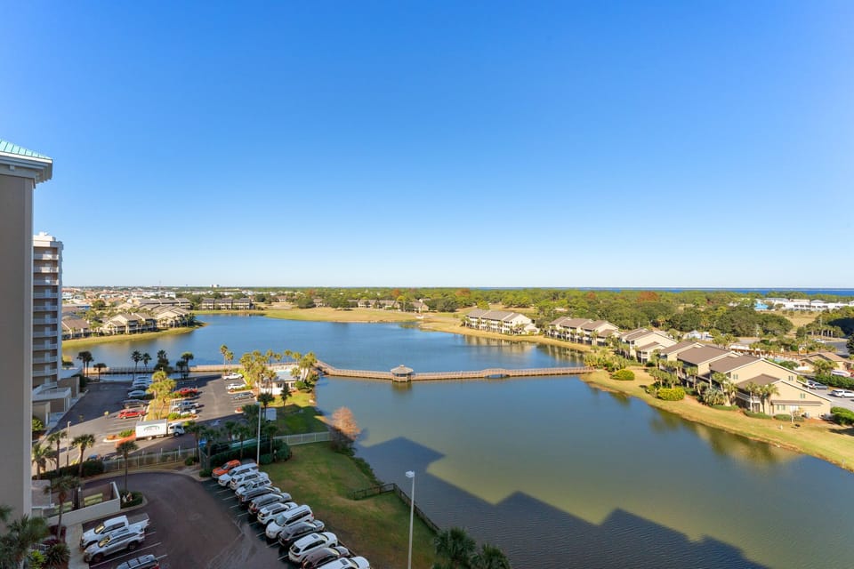 Seascape Lake is behind the building. Take a stroll across the Seascape Bridge, grill out at one of the many charcoal grills surrounding the lake, or catch some bass and bream!