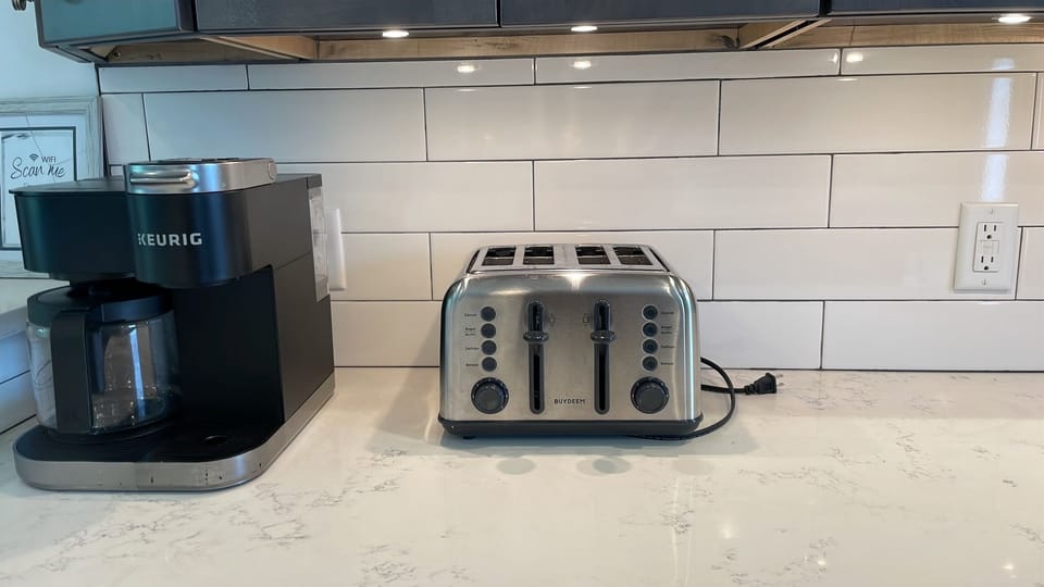 Coffee maker and toaster for an easy breakfast at The Cherry House.