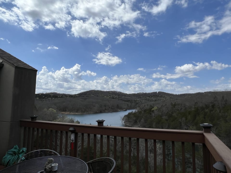View of Table Rock lake and the Ozark Mountains from the large deck