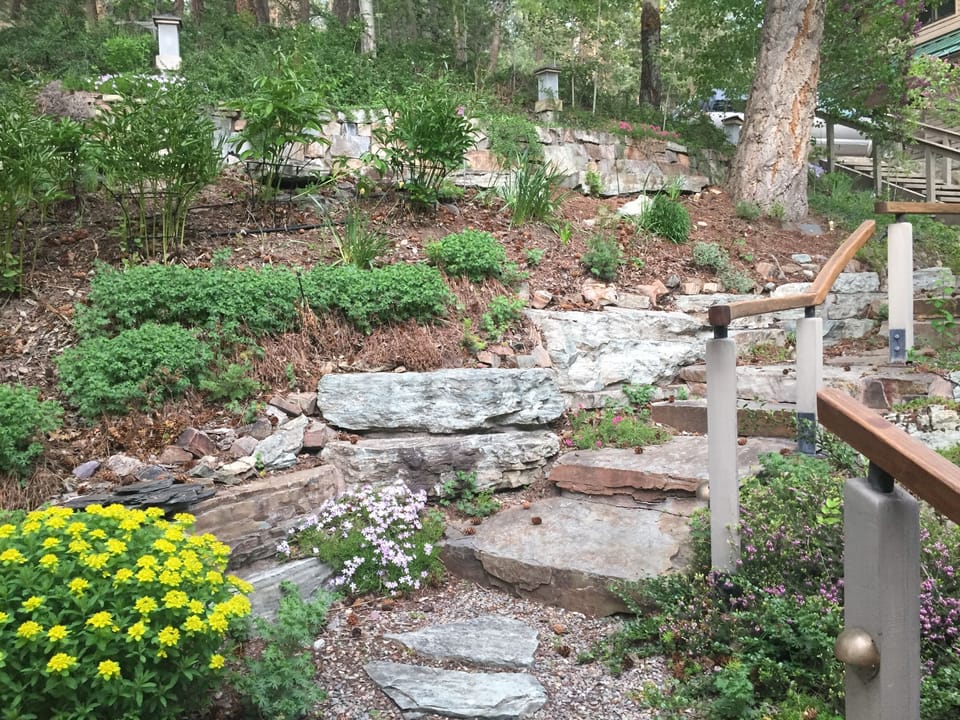 Stairs from garage/guest house down to main house