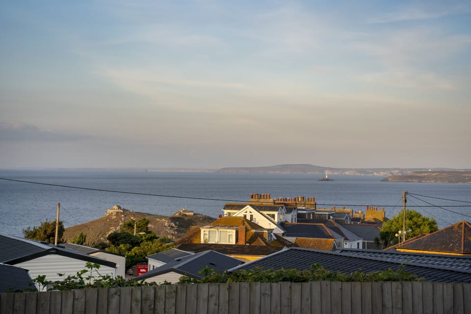 View from Garden of St Ives Bay and Godrevy Lighthouse.