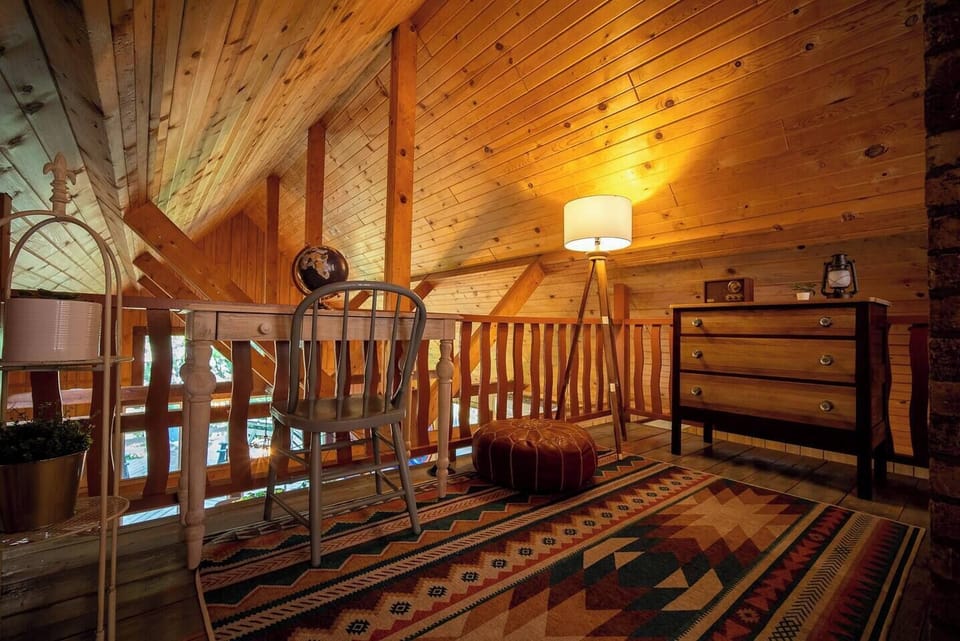 Dressing area with writing desk in the loft, overlooking the great room.  
