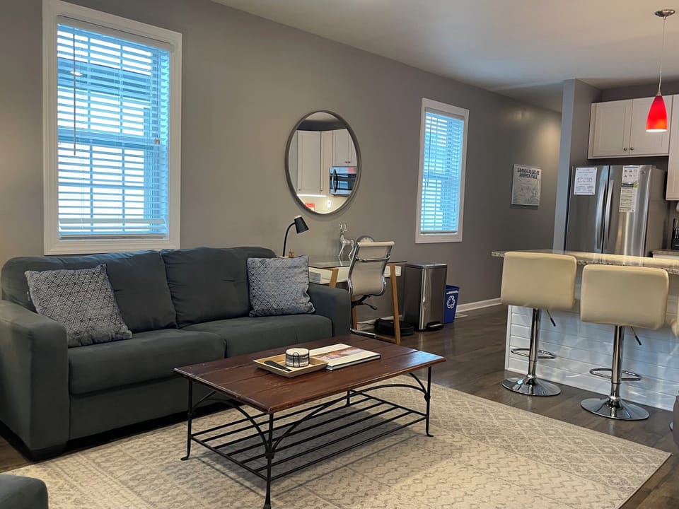 Living room and dedicated work space desk