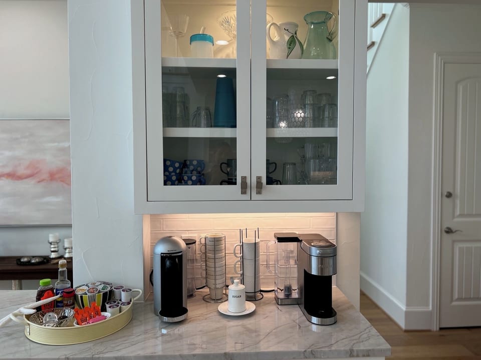 Coffee bar (Keurig & Nespresso machines…pods & sweetener provided)