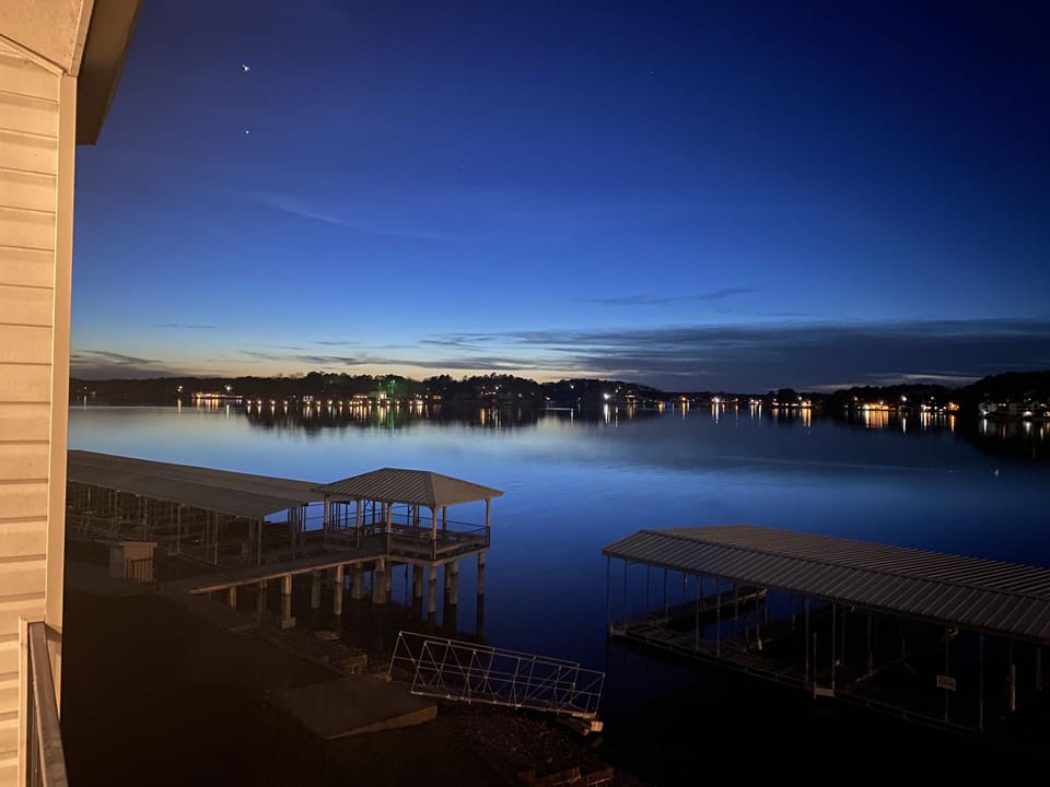 Beautiful view of the lights on the lake from private balcony. 