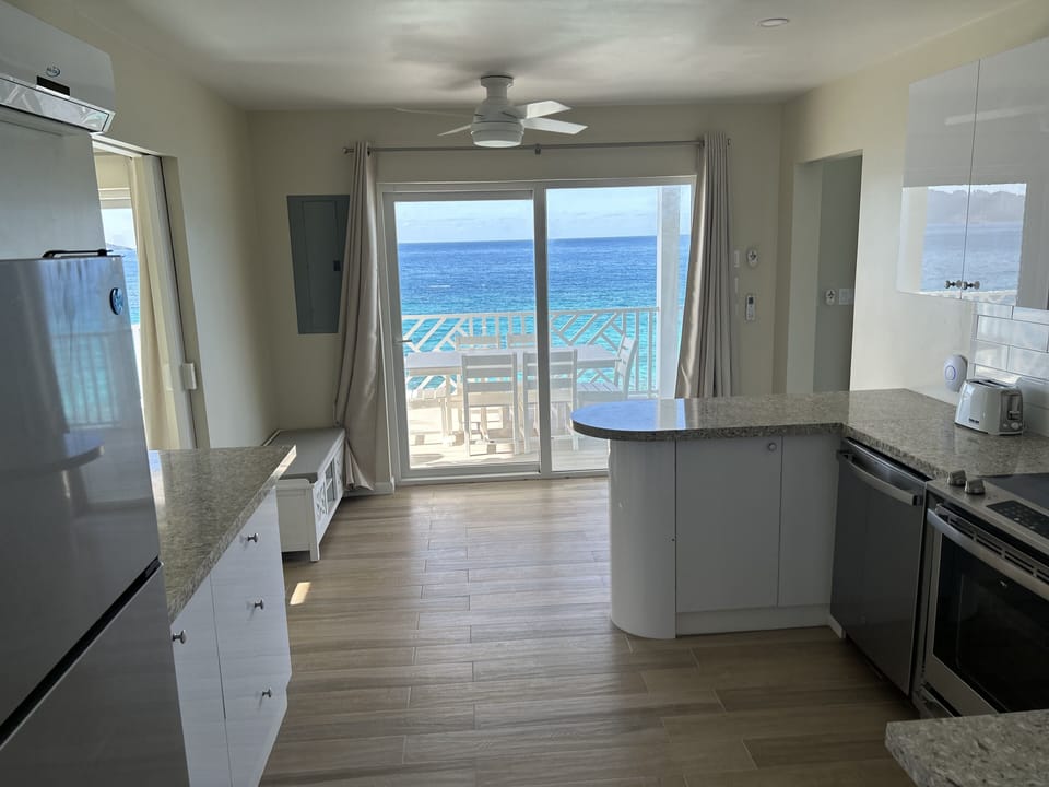 View from the front door through kitchen.