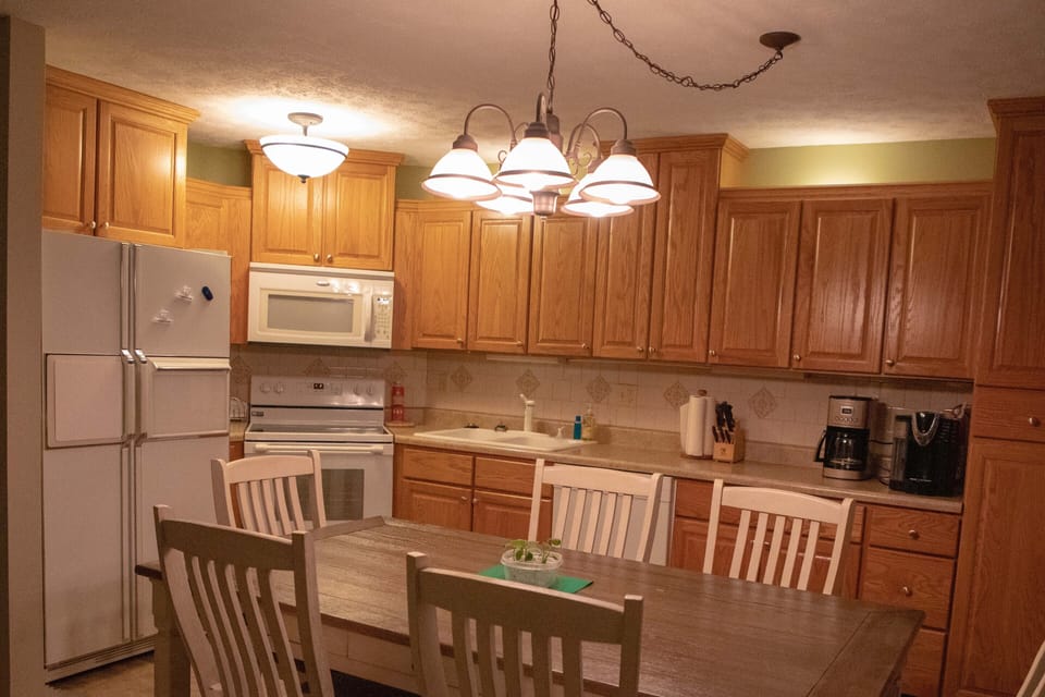 Full-equipped kitchen. Bring your food, coffee, drinks, etc.