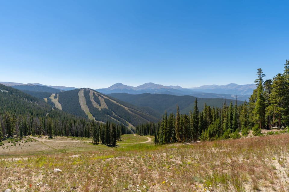 The property sits in a mountain area with forested ski slopes nearby and expansive peaks beyond, offering seasonal alpine recreation and natural scenery accessible from the location.