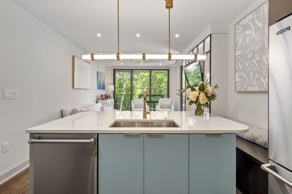 Open kitchen/living room for entertaining.