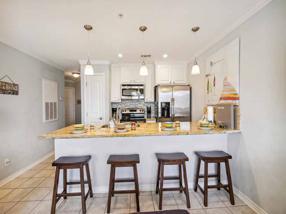 Bar Seating and Kitchen