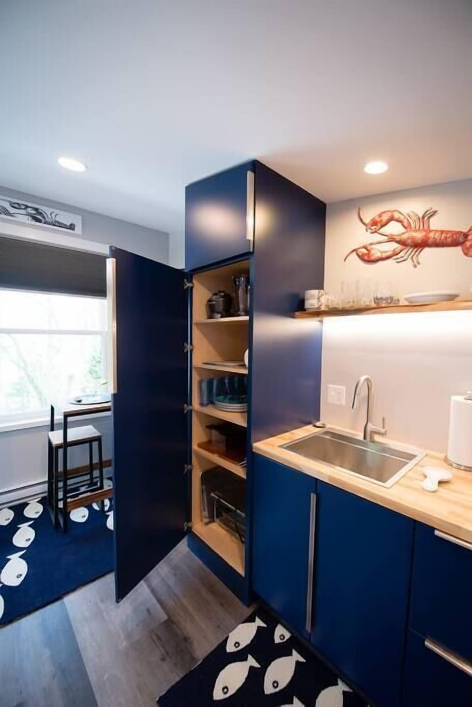 Custom cabinetry offers plenty of space for items