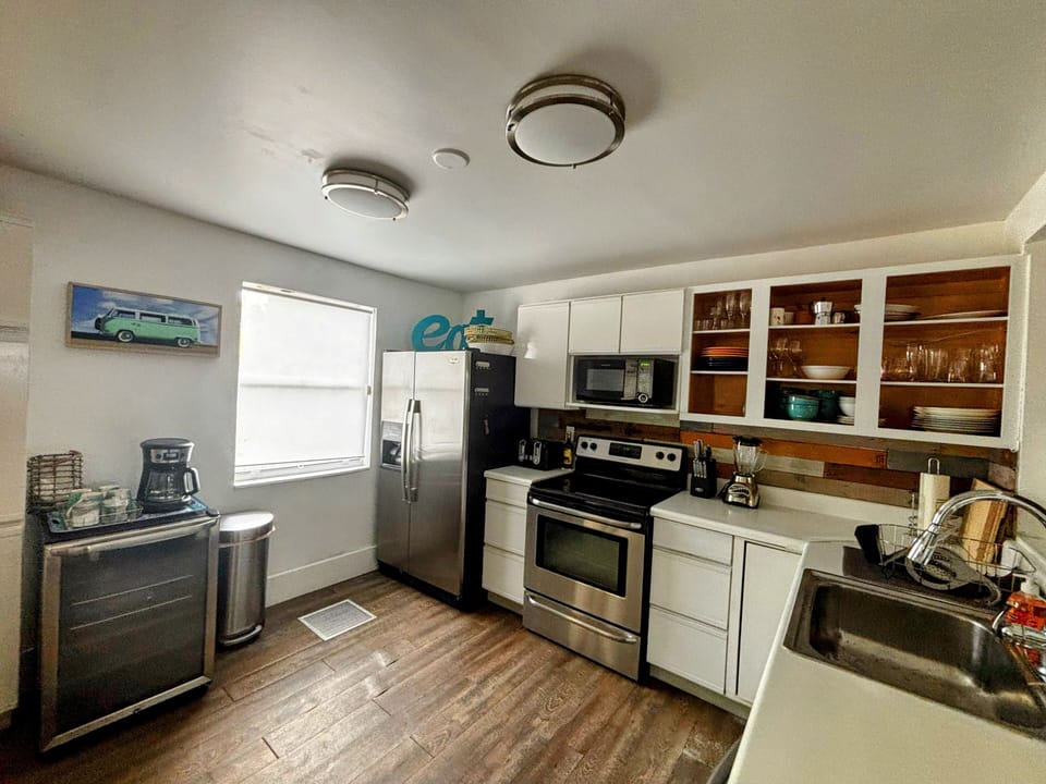 Kitchen with Beverage fridge!