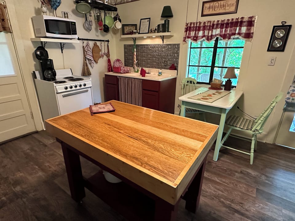 Handmade center bar is perfect for preparing a meal. 