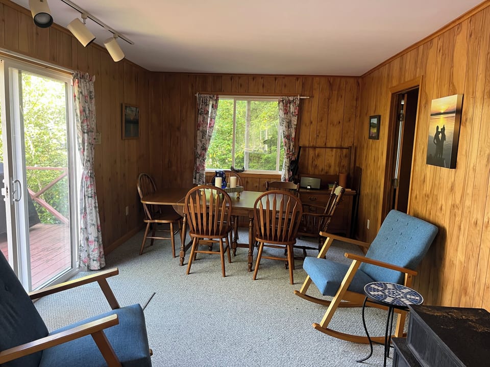 Looking from kitchen to dining room. Seating for 8. (We have a leaf out.)