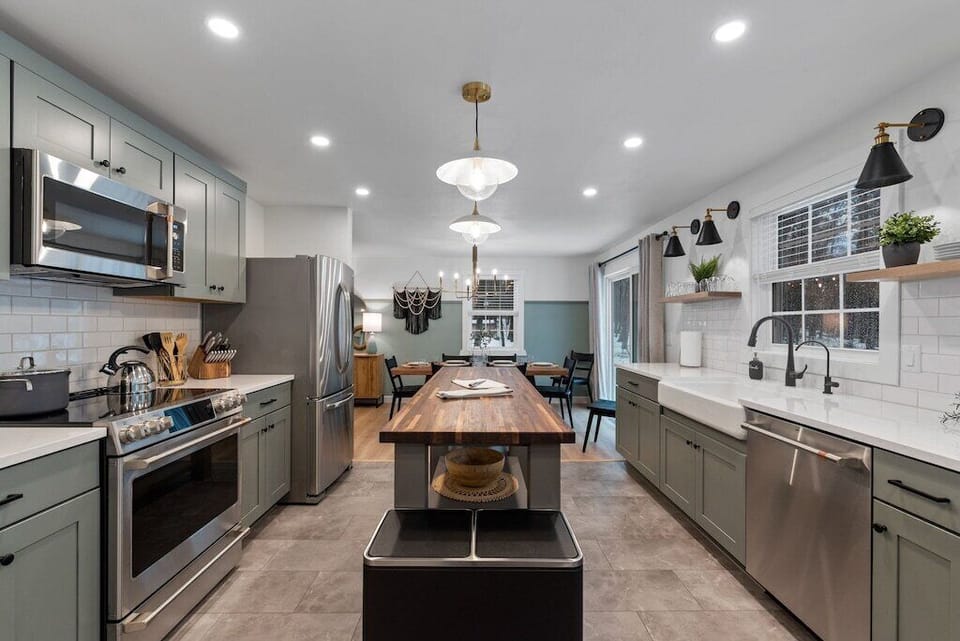 High-end Café Collection stainless steel appliances elevate the kitchen.