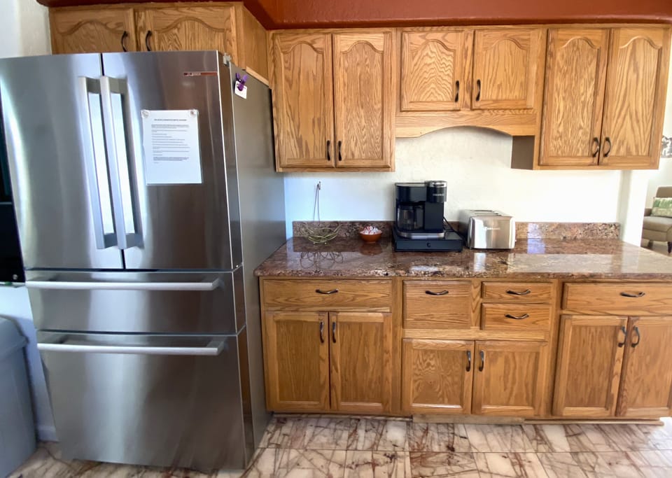Full-size refrigerator, Keurig, toaster