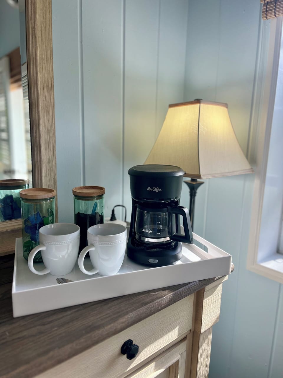 Lower level guest quarters featuring coffee station - lazy mornings with a view!