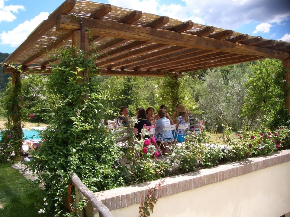Lunch under the pool pergola