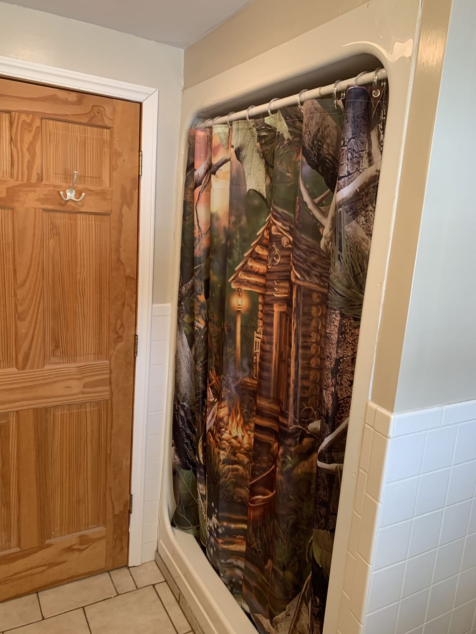 Lower level bathroom with shower.