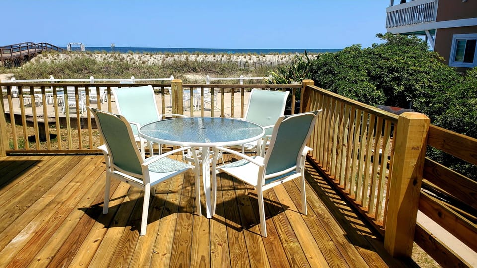 Large private porch overlooking 100 x 60 foot ocean front patio